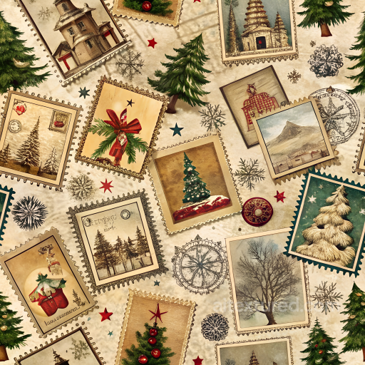 Featuring Vintage Christmas Postage Stamp Collage seamless Christmas vintage PBR texture