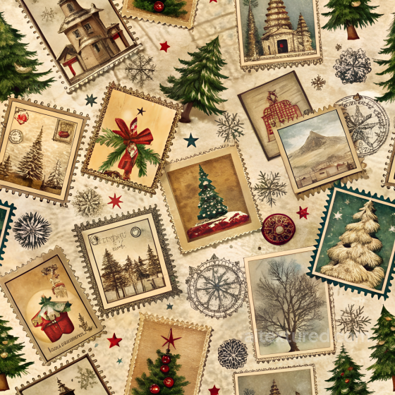 Featuring Vintage Christmas Postage Stamp Collage Christmas vintage texture preview