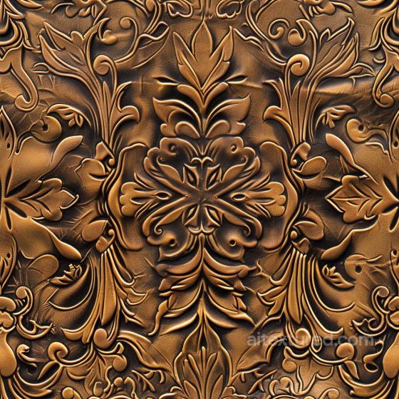 Leather Texture with Ornate Embossed Floral Pattern in Rich Brown Leather texture preview