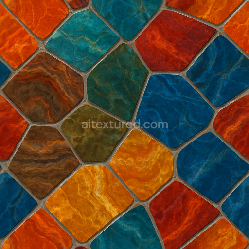 Seamless 3d texture pbr 8k polished stone mosaic with vibrant colors and intricate pattern