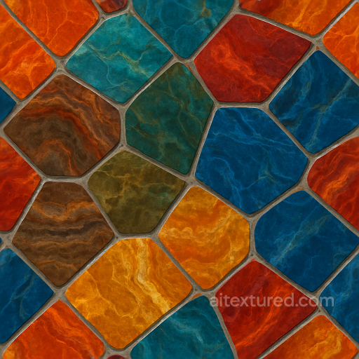 Polished Stone Mosaic With Vibrant Colors And Intricate Pattern seamless Mosaic PBR texture