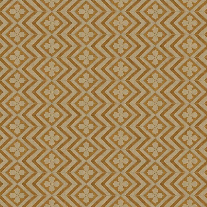 Orange and Yellow Tiles with Flowers and Zigzag Patterns seamless PBR texture preview