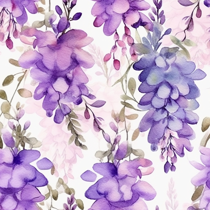 Purple Flower Watercolor Fabric with Soft Floral Pattern seamless PBR texture preview