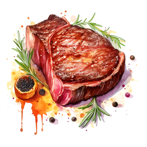 Breakfast Ribeye Beef Steak Graphic with Rosemary and Spices Illustration