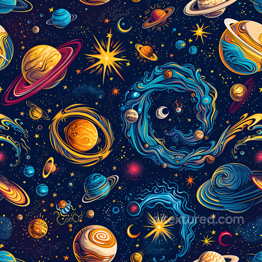 Star, Space, Planets Texture of Stylized Cosmic Galaxy with Planets and Nebulae seamless Star, space, planets PBR texture