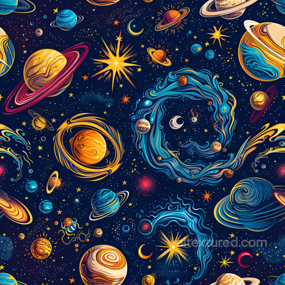 Star, Space, Planets Texture of Stylized Cosmic Galaxy with Planets and Nebulae Star, space, planets texture preview