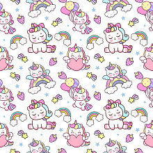 Seamless 3D Pattern PBR Texture Featuring Cute Cartoon Unicorns and Rainbows in Pastel Colors texture preview