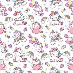 Pattern Bundle - Seamless 3D Pattern PBR Texture Featuring Cute Cartoon Unicorns and Rainbows in Pastel Co… texture preview