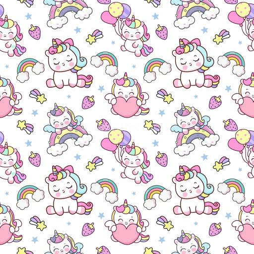 Pattern Bundle - Seamless 3D Pattern PBR Texture Featuring Cute Cartoon Unicorns and Rainbows in Pastel Co… texture preview