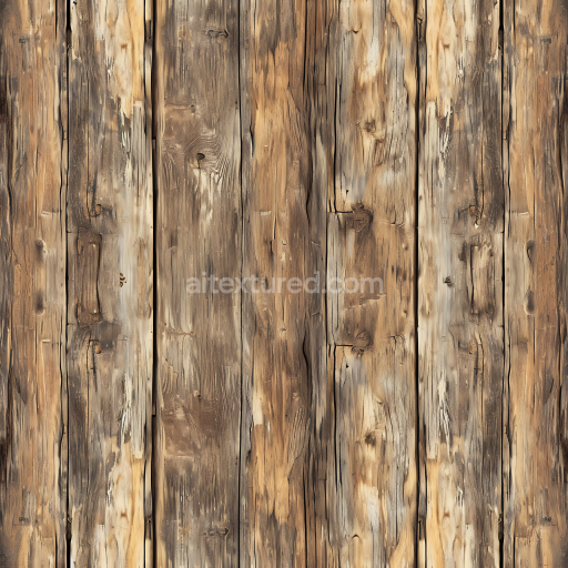 Seamless 3D PBR Texture of Weathered Rustic Wood Planks with Detailed Grain and Knots