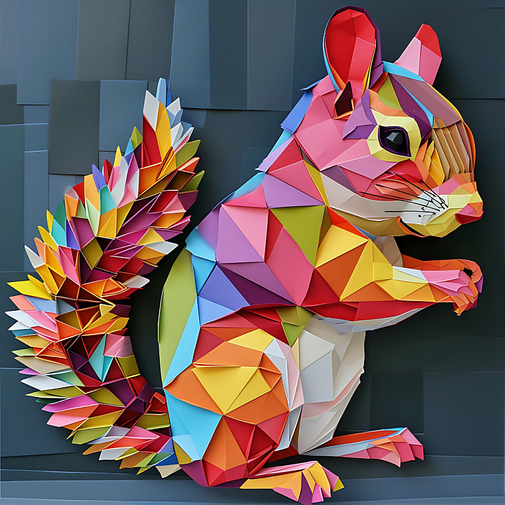 Animal of Vibrant Origami Chipmunk with Geometric Color Blocks seamless PBR texture preview