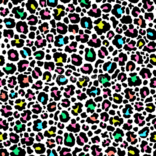 Seamless 3D PBR Texture of Colorful Pop-Art Style Leopard Print with Black Spots