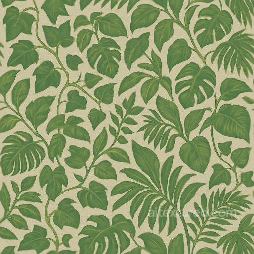 Wallpaper With Tropical Botanical Ivy Vine Leafy Canvas Texture seamless Wallpaper PBR texture