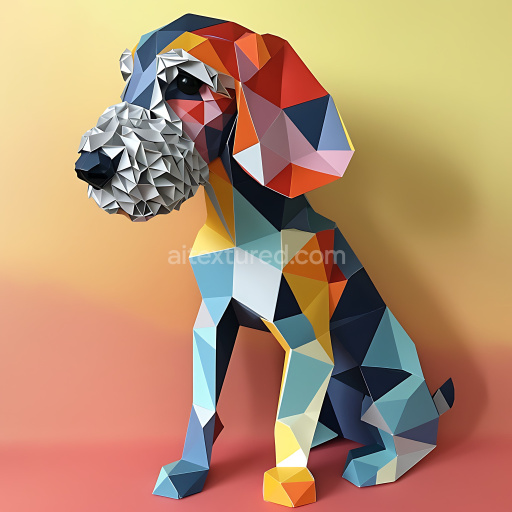 Seamless 3D PBR Texture of Origami Style Bedlington Terrier in Colorful Geometric Pattern
