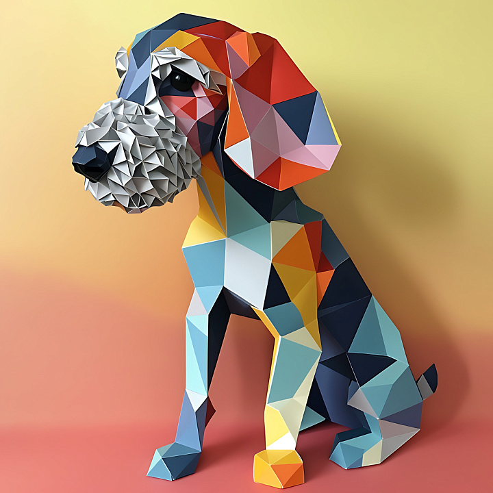 Animal of Origami Style Bedlington Terrier in Colorful Geometric Pattern seamless PBR texture preview