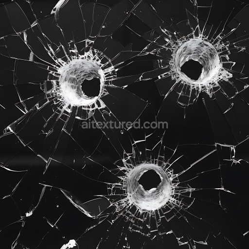 Seamless 3D PBR Texture of Black Shattered Glass with Bullet Hole Cracks