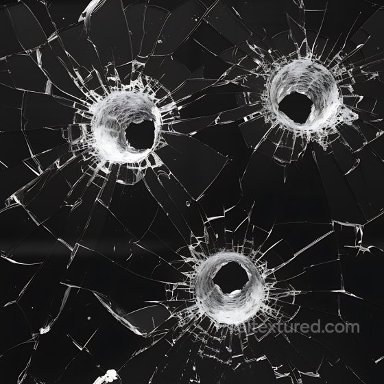 Cracked & Holes Texture of Black Shattered Glass with Bullet Hole Cracks Cracked & Holes texture preview