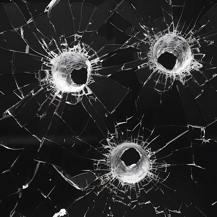 Cracked & Holes of Black Shattered Glass with Bullet Hole Cracks seamless PBR texture preview