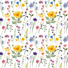 Seamless 3D Pattern PBR Texture with Delicate Wildflower Watercolor Motifs texture preview