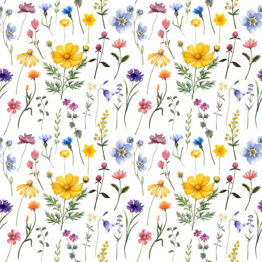 Seamless 3D Pattern PBR Texture with Delicate Wildflower Watercolor Motifs texture preview