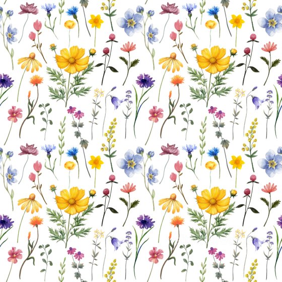 Pattern PBR Texture with Delicate Wildflower Watercolor Motifs Pattern Bundle texture preview