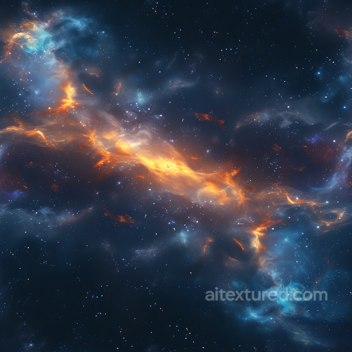 Space PBR Texture Featuring Fiery Orange Nebula and Cool Blue Cosmic Clouds seamless Star, space, planets PBR texture