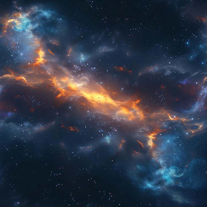 Space Featuring Fiery Orange Nebula and Cool Blue Cosmic Clouds seamless PBR texture preview