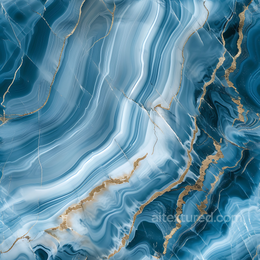 Glossy Blue Marble PBR Texture with White and Gold Veined Swirling Patterns seamless Marble PBR texture