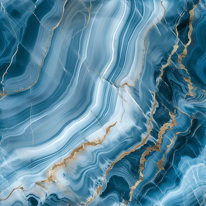 Glossy Blue Marble with White and Gold Veined Swirling Patterns seamless PBR texture preview
