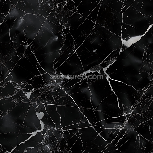 Seamless 3D Black Marquina Marble PBR Texture with Fine White Veins