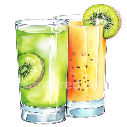 seamless Watercolor Kiwi and Apple Juice Glasses Breakfast Illustration texture 8k free download PBR