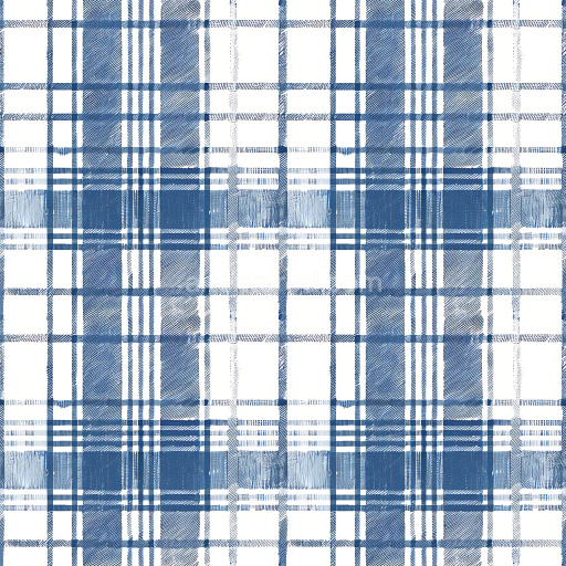 Seamless 3D PBR Texture of Blue and White Plaid Fabric Pattern