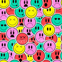 seamless Seamless 3D PBR Texture of Colorful Cartoon Happy Face Stickers Pattern texture 8k free download PBR