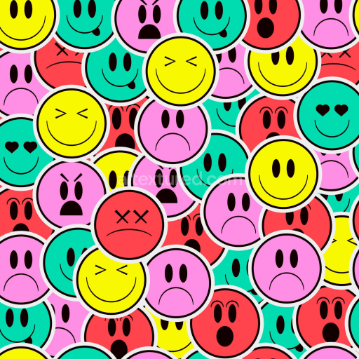 Seamless 3D PBR Texture of Colorful Cartoon Happy Face Stickers Pattern
