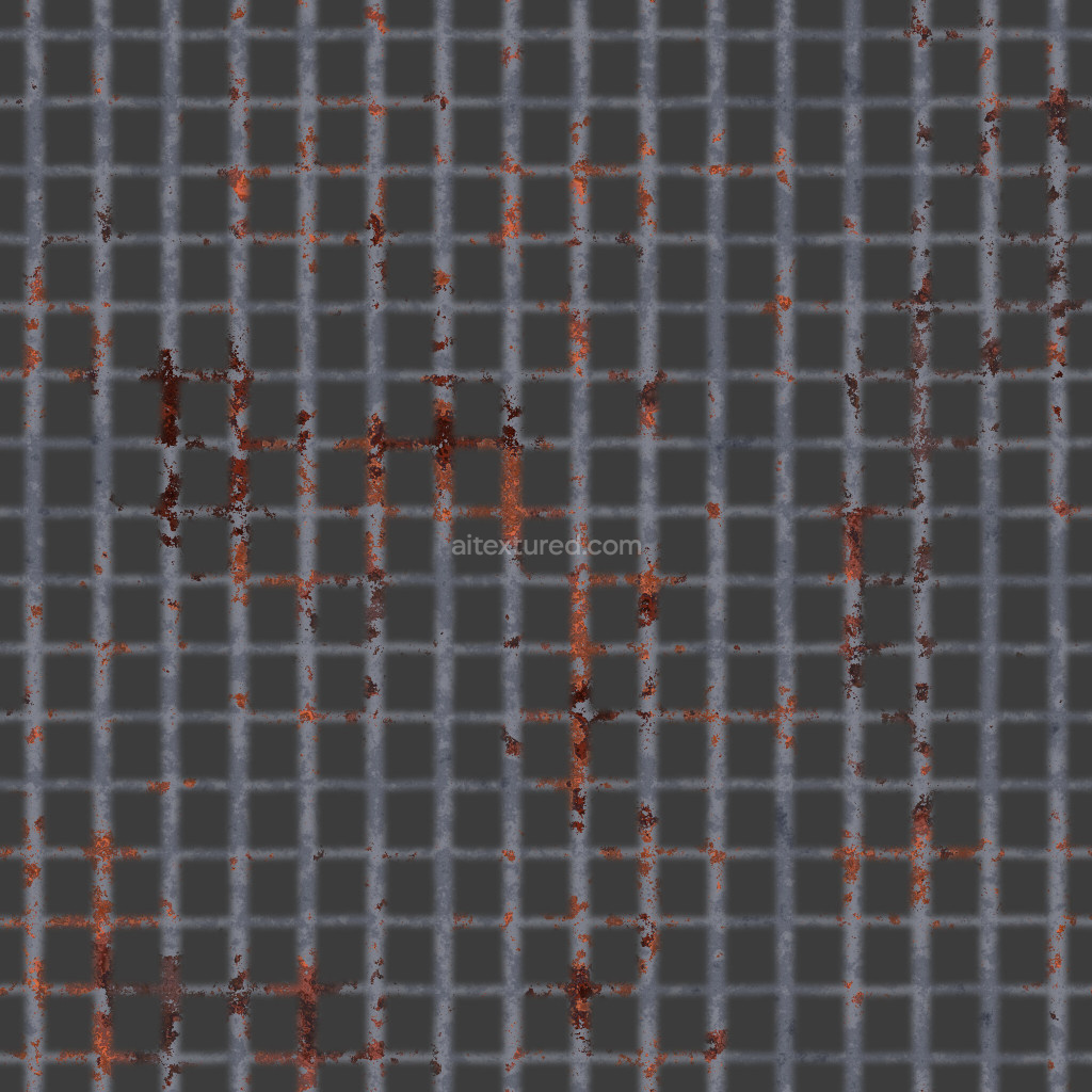 Seamless metal walkway texture with a grid pattern and rust details