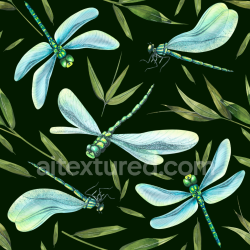 seamless Seamless 3D PBR Texture Featuring Stylized Dragonflies and Green Leaves texture 8k free download PBR