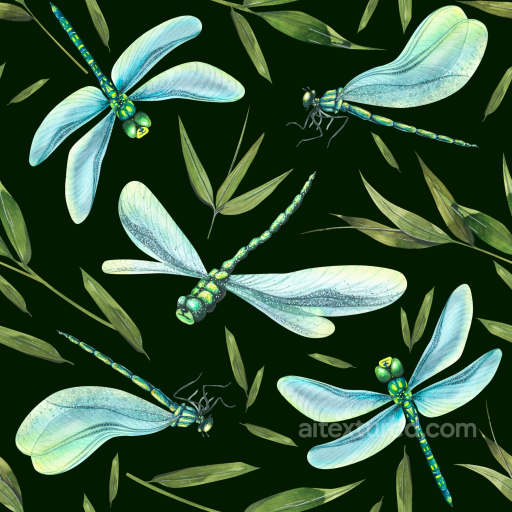 Featuring Stylized Dragonflies and Green Leaves seamless Dragonfly PBR texture