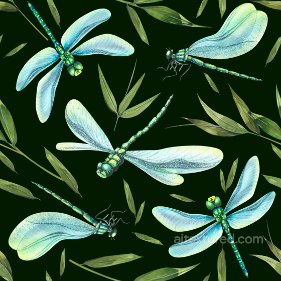 Featuring Stylized Dragonflies and Green Leaves Dragonfly texture preview