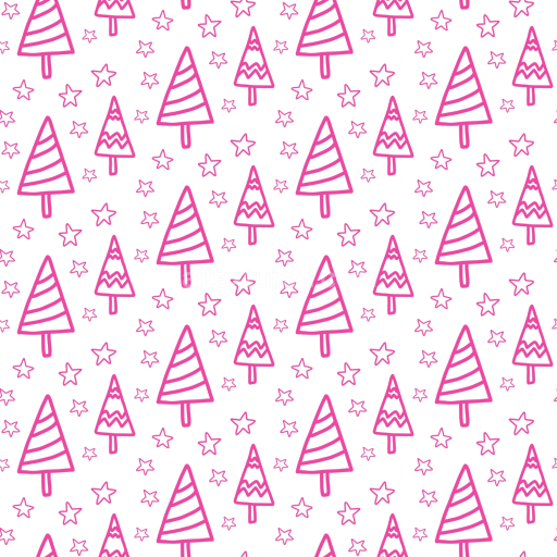 Seamless 3D PBR Texture with Christmas Pink Hand-Drawn Trees and Stars Pattern