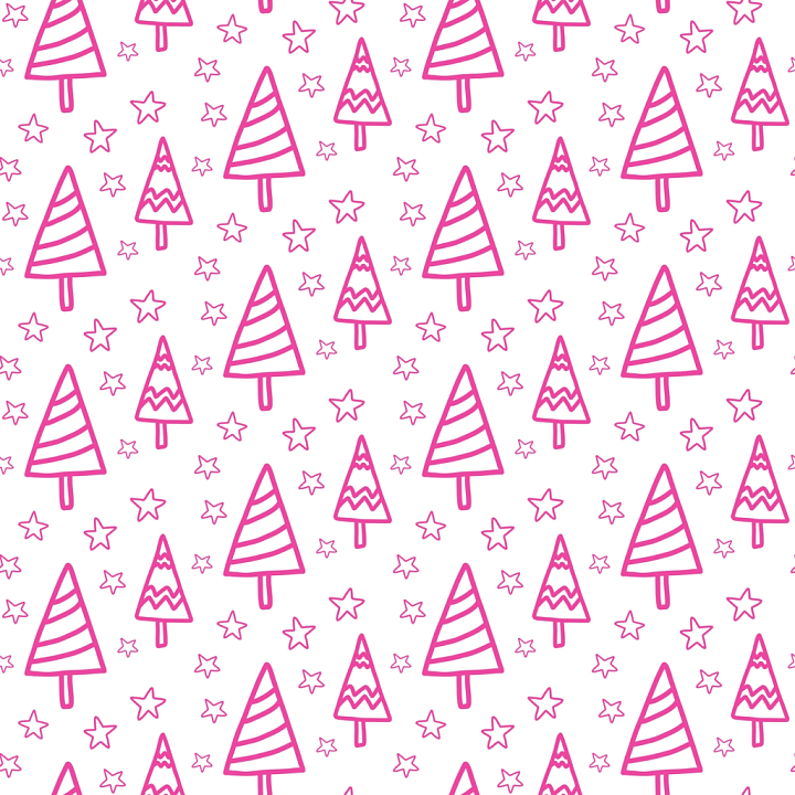 with Christmas Pink Hand-Drawn Trees and Stars Pattern seamless PBR texture preview