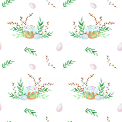 seamless Seamless 3D PBR Texture of Watercolor Easter Floral Elements with Greenery and Eggs texture 8k free download PBR