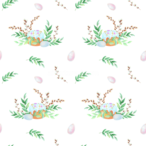 Seamless 3D PBR Texture of Floral Easter Digital Paper with Painted Eggs