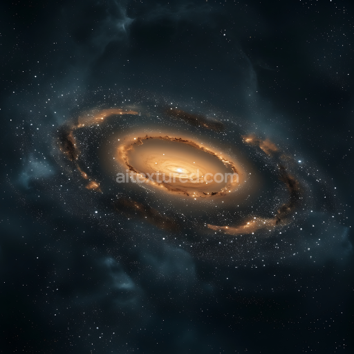 Seamless 3D Galaxy PBR Texture Featuring Glowing Orange Nebula and Starfield