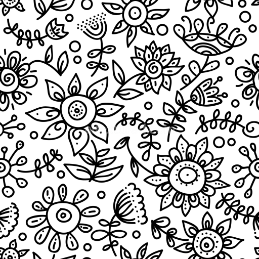 Seamless 3D PBR Texture with Black Hand-Drawn Floral Line Art on White
