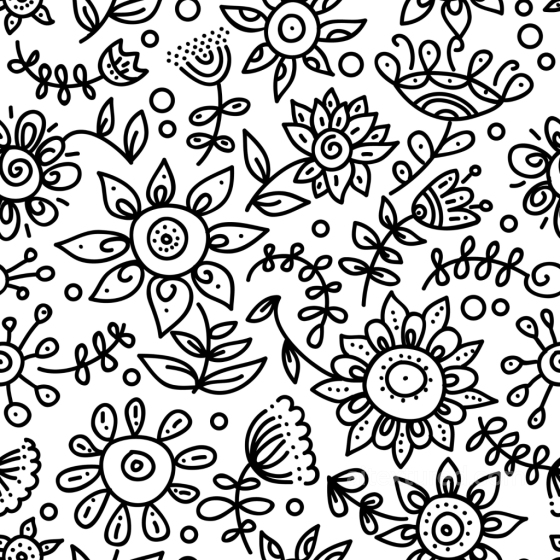 with Black Hand-Drawn Floral Line Art on White White & Black texture preview