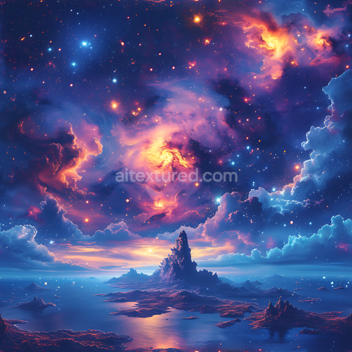 Seamless 3D Space PBR Texture Featuring Vibrant Galactic Nebula and Cosmic Glow