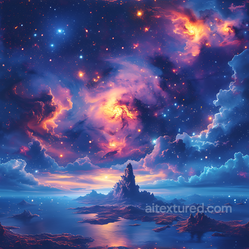 Space PBR Texture Featuring Vibrant Cosmic Nebula and Starfield with Glowing Clusters seamless Star, space, planets PBR texture