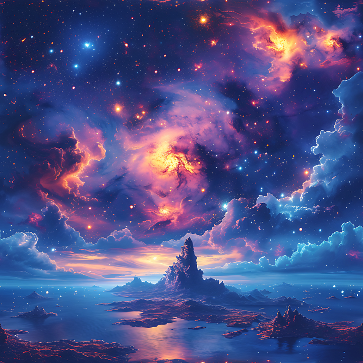 Space Featuring Vibrant Galactic Nebula and Cosmic Glow seamless PBR texture preview