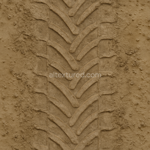 Seamless 3d texture pbr 8k old print tire tread on muddy track with faded tread and wet mud splash