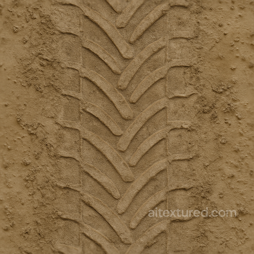 Old Print Tire Tread On Muddy Track With Faded Tread And Wet Mud Splash seamless Tire prints PBR texture